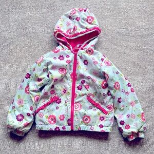 Hanna Andersson Floral Spring Coat Jacket Fleece Lined Hood Sky Blue 110cm US‎ 5